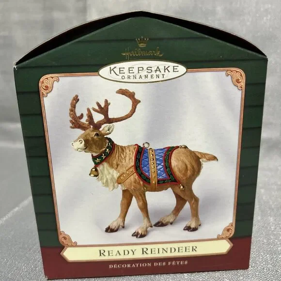 2001 Hallmark Ready Reindeer Keepsake Ornament Detailed Bells Flocking Holiday - Picture 5 of 7